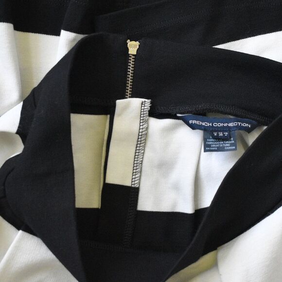 FRENCH CONNECTION Black & White Striped Pleated Mini Skirt Size 4 - Picture 3 of 5
